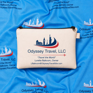 Go-Be custom zippered pouch with client branding - Odyssey Travel example